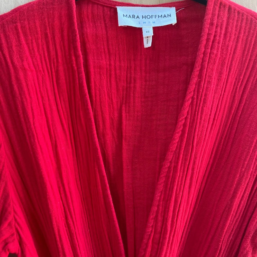 Mara Hoffman Vibrant Red Cotton Gauze Caftan Beach Dress XS